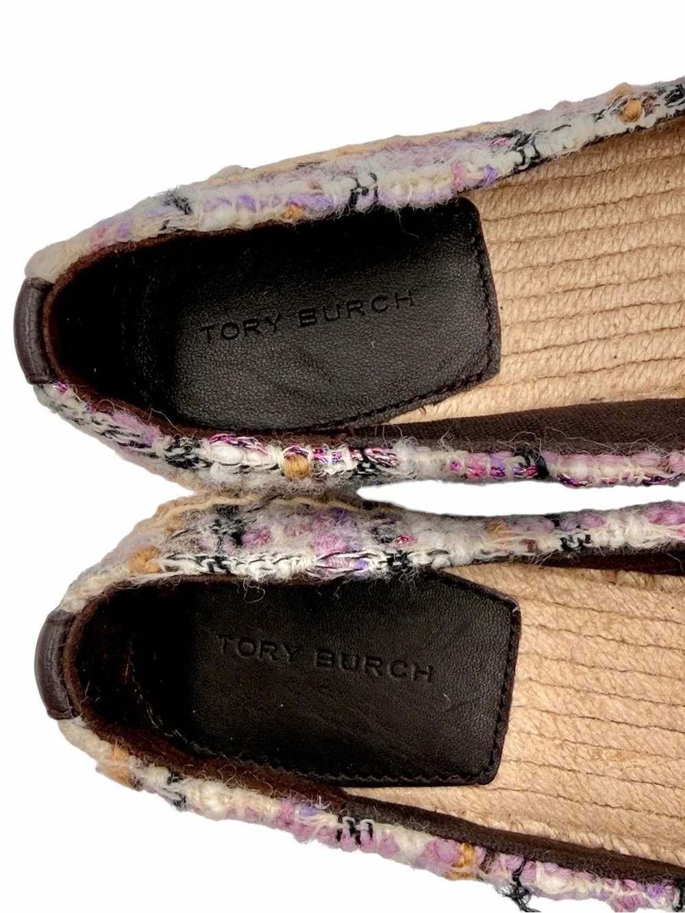 Tory Burch Everly Tweed Espadrille Slip-On Flats Double T Logo Size 8